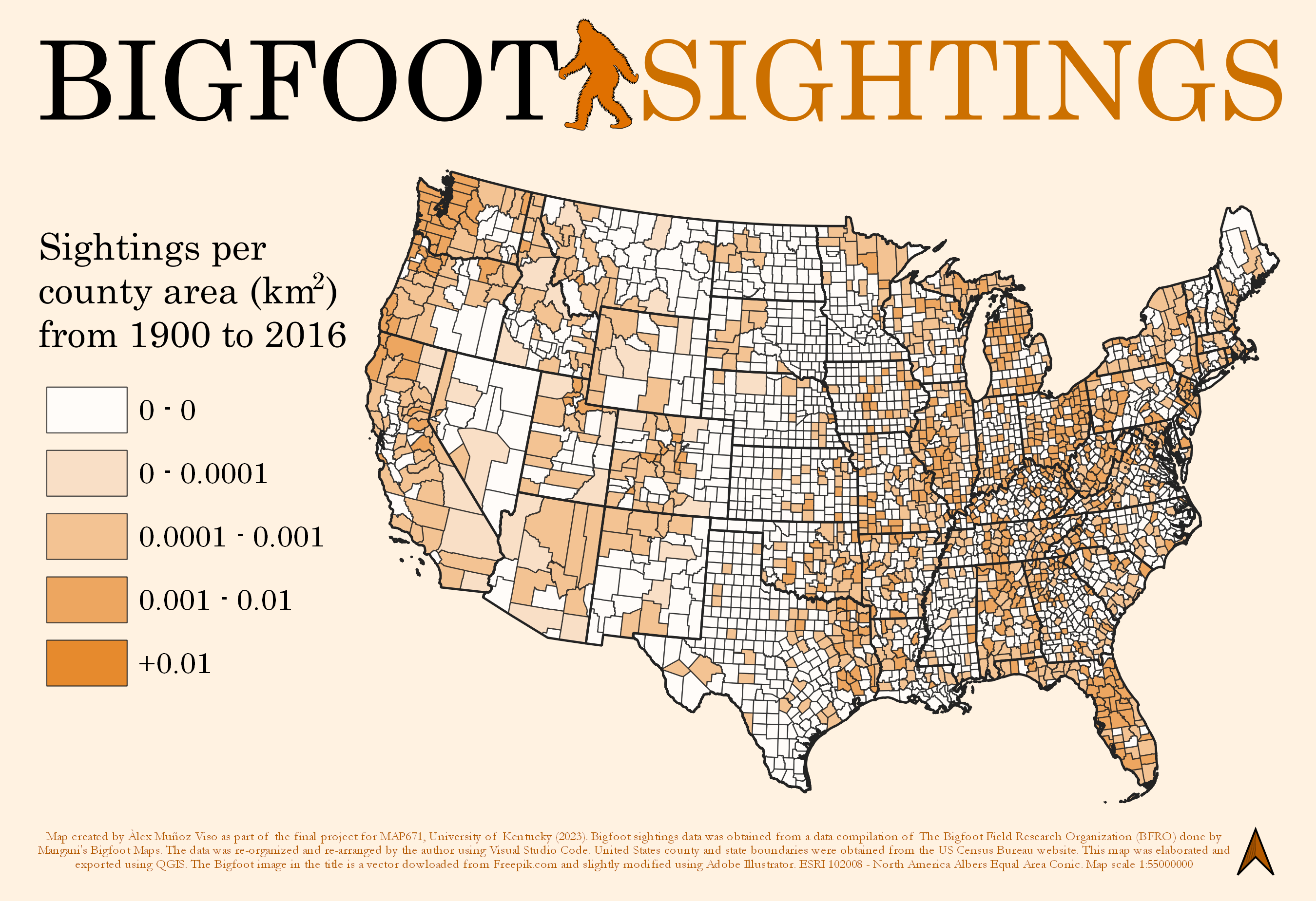 Mapping Bigfoot Sightings in the - Map2 Counties600dpi 